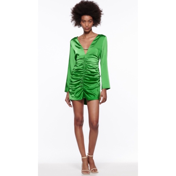 Wrap Dress Zara Robe Verte Satin Zara Dresses Zara Jewel Trim Draped Dress  Green S Poshmark
